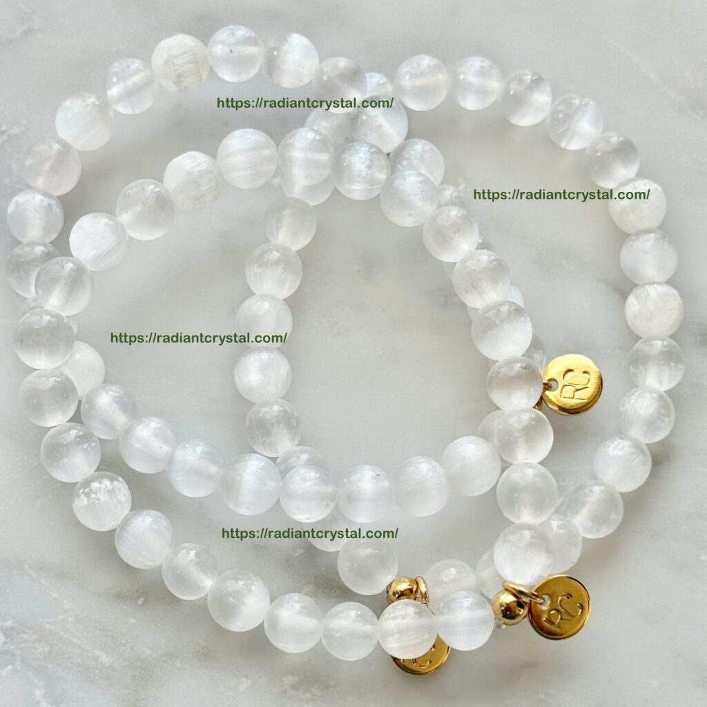 White selenite crystal bead bracelets.