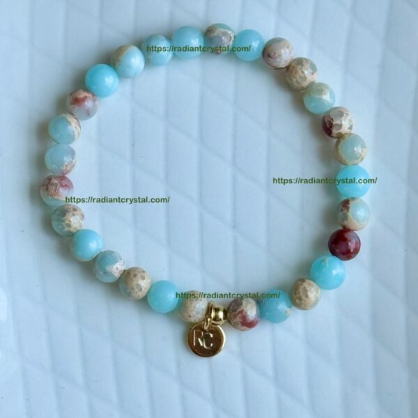 Aqua blue and brown beaded bracelet.