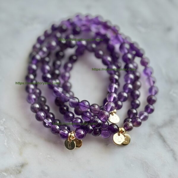 Amethyst beaded bracelets with charms.