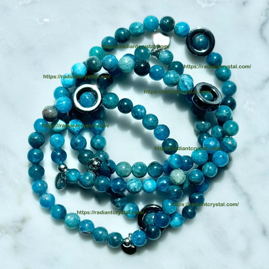 Blue apatite gemstone beaded bracelet.