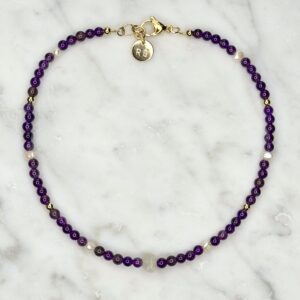 Purple Amethyst-Moonstone & Pearls Choker beaded anklet.