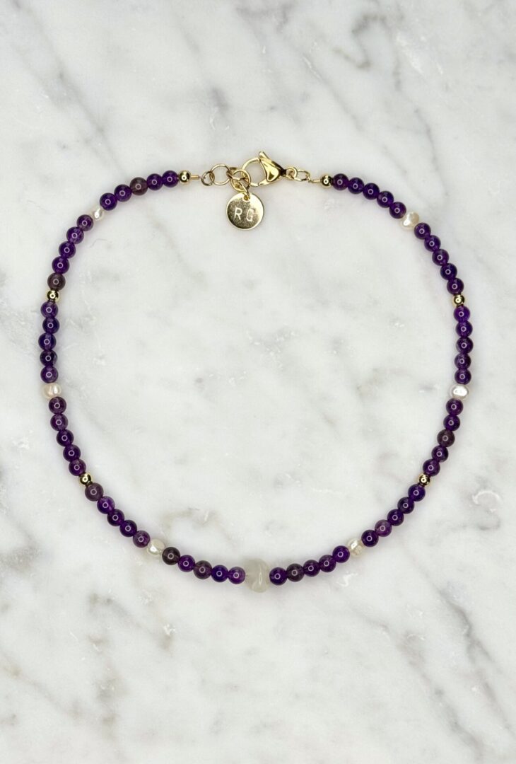 Purple Amethyst-Moonstone & Pearls Choker beaded anklet.