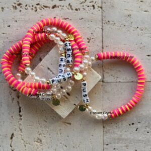 Pink and yellow beaded bracelets.
