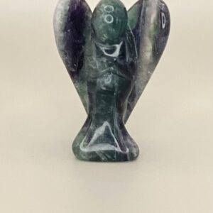Green and purple fluorite angel figurine.