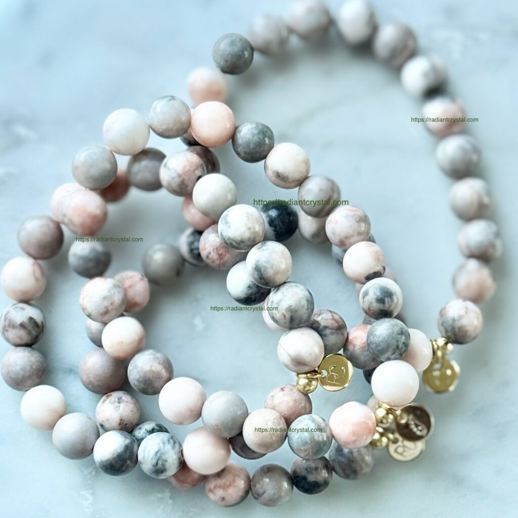 Pink and grey stone beaded bracelets.