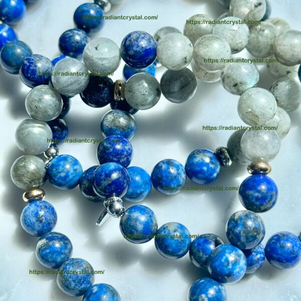 Blue and grey gemstone bracelets.