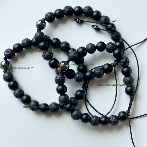 Three black lava stone beaded bracelets.