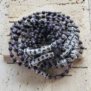 Eternal beaded bracelets in black and purple.