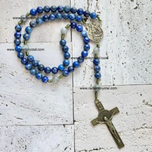 Blue lapis rosary with St. Michael medal.