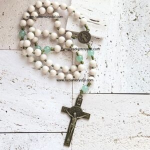 White and green St. Jude rosary.