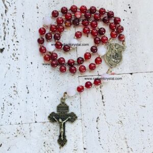 Red and white agate rosary beads.