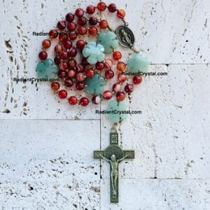 Red and green stone rosary beads.