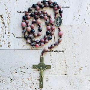 Pink Rhodonite rosary with crucifix.
