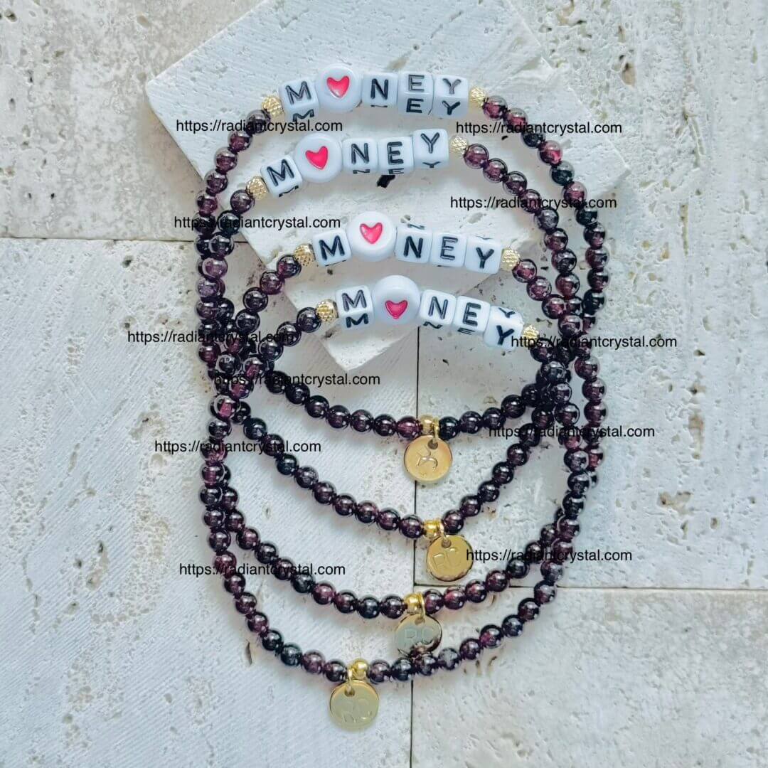 Beaded bracelets with "MONEY" letter beads.